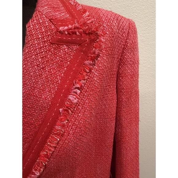 Kasper Tweed Pink 2pc Skirt Suit Frayed Trim Single Breasted Blazer Petite 10P - Picture 6 of 16